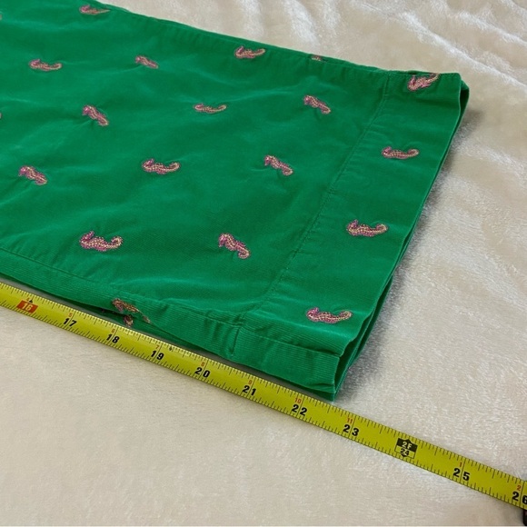 LILY PULITZER / Green with Pink Seahorse Corduroy Wide Leg Crop Pants Size 4 - Picture 10 of 12